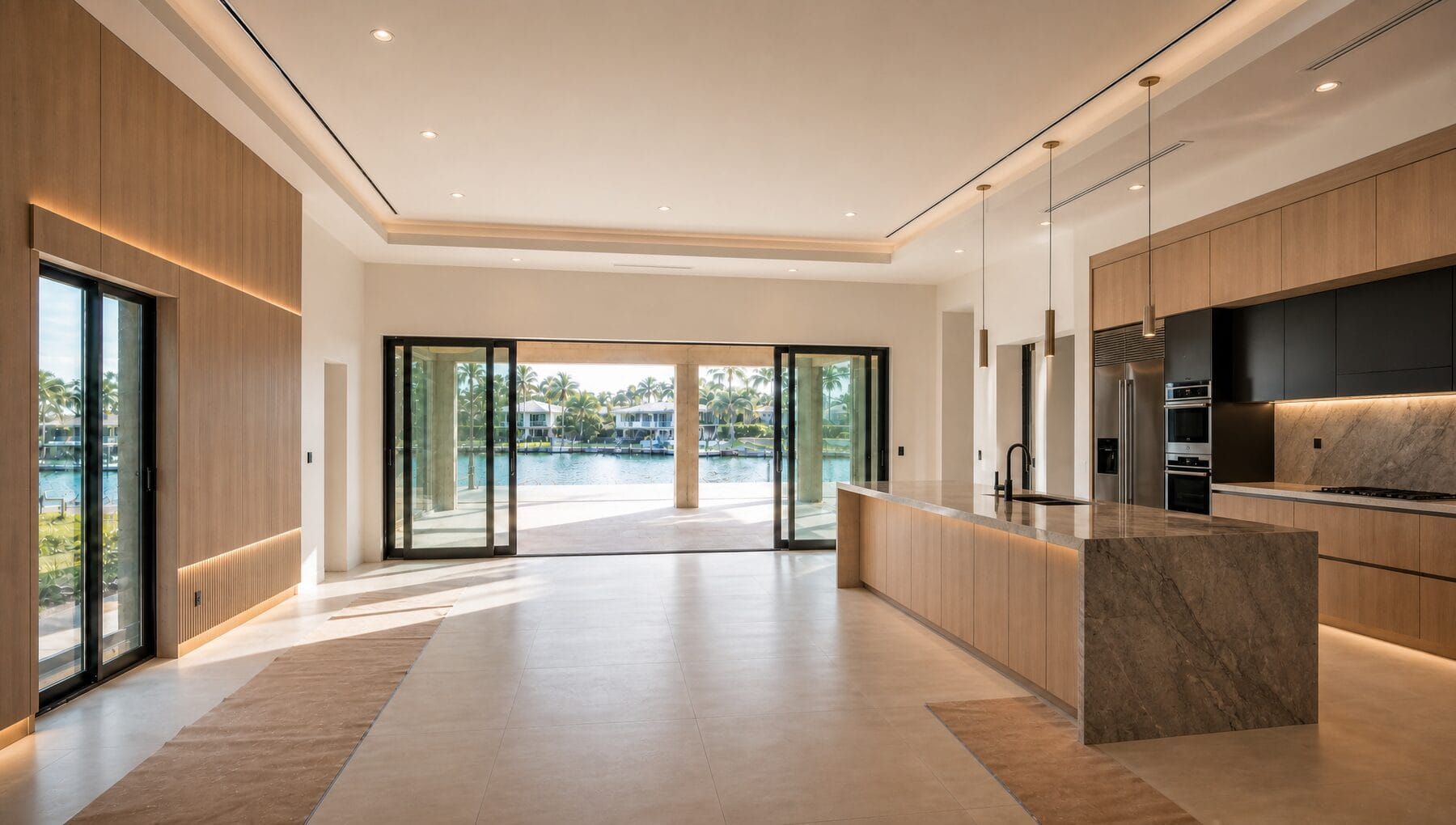 Interior finishes — millwork, stone, cabinetry, integrated lighting