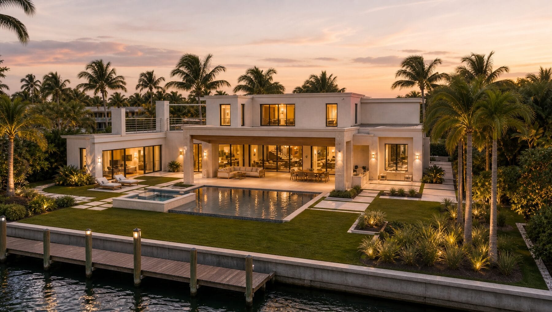 Completion — canal elevation at dusk